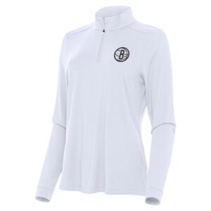 Women's Antigua White Brooklyn Nets Intent Quarter-Zip Top