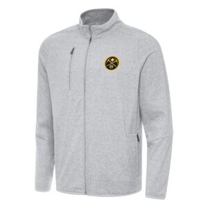 Men's Antigua Heather Gray Denver Nuggets Hold-Up Full-Zip Tri-Blend Jacket