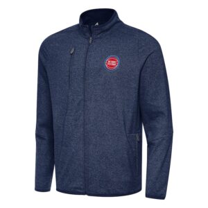 Men's Antigua Heather Navy Detroit Pistons Hold-Up Full-Zip Tri-Blend Jacket
