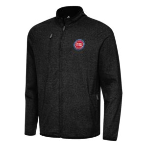 Men's Antigua Heather Black Detroit Pistons Hold-Up Full-Zip Tri-Blend Jacket
