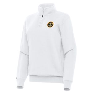 Women's Antigua White Denver Nuggets Victory Quarter-Zip Sweatshirt