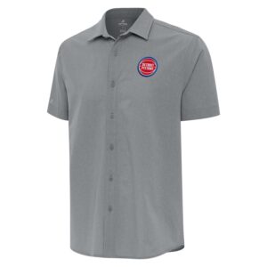 Men's Antigua  Gray Detroit Pistons Activate Woven Short Sleeve Button-Up Shirt