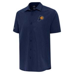 Men's Antigua  Navy Indiana Pacers Activate Woven Short Sleeve Button-Up Shirt