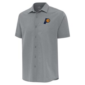 Men's Antigua  Gray Indiana Pacers Activate Woven Short Sleeve Button-Up Shirt
