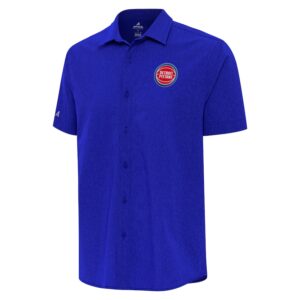 Men's Antigua  Blue Detroit Pistons Activate Woven Short Sleeve Button-Up Shirt