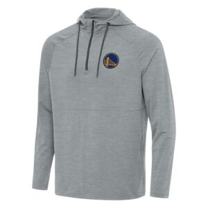 Men's Antigua Heather Gray Golden State Warriors Spikes Raglan Quarter-Zip Hoodie