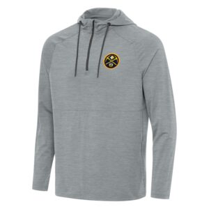 Men's Antigua Heather Gray Denver Nuggets Spikes Raglan Quarter-Zip Hoodie