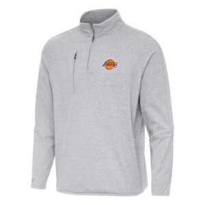 Men's Antigua Heather Gray Los Angeles Lakers Certain Quarter-Zip Tri-Blend Sweatshirt