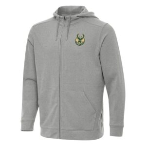 Men's Antigua Heather Gray Milwaukee Bucks Effortless Full-Zip Hoodie Jacket