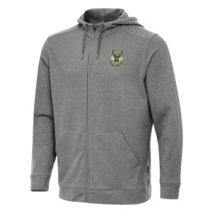 Men's Antigua Heather Charcoal Milwaukee Bucks Effortless Full-Zip Hoodie Jacket