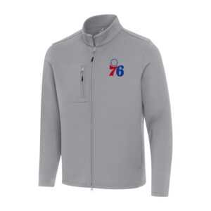 Men's Antigua Gray Philadelphia 76ers Objection Double-Peached Full-Zip Jacket