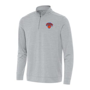 Men's Antigua Heather Gray New York Knicks Bright Quarter-Zip Top