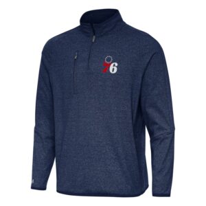Men's Antigua Heather Navy Philadelphia 76ers Certain Quarter-Zip Tri-Blend Sweatshirt