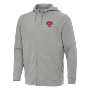 Men's Antigua Heather Gray New York Knicks Effortless Full-Zip Hoodie Jacket