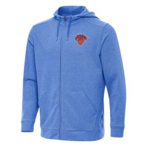 Men's Antigua Heather Blue New York Knicks Effortless Full-Zip Hoodie Jacket
