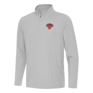Men's Antigua  Gray New York Knicks Twine Quarter-Zip Top