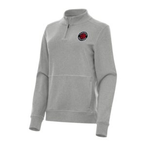 Women's Antigua Heather Gray Toronto Raptors Crush Quarter-Zip Fleece Sweatshirt