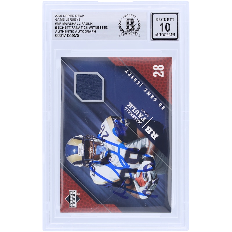 Marshall Faulk St. Louis Rams Autographed 2005 Upper Deck Game Jersey Relic #GJ-MF Beckett Fanatics Witnessed Authenticated 10 Card