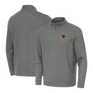 Men's Antigua Heather Charcoal Boston College Eagles Subtle Quarter-Zip Top