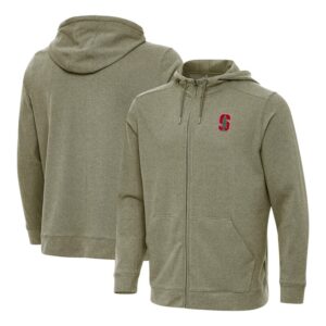 Men's Antigua Heather Olive Stanford Cardinal Effortless Full-Zip Hoodie