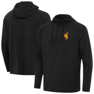 Men's Antigua  Heather Black Wyoming Cowboys Spikes Quarter-Zip Hoodie