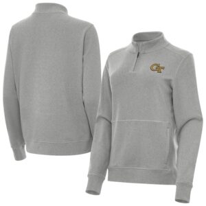Women's Antigua  Heather Gray Georgia Tech Yellow Jackets Crush Quarter-Zip Jacket