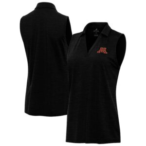 Women's Antigua Heather Black Minnesota Golden Gophers Layout Sleeveless V-Neck Polo