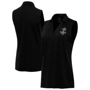 Women's Antigua Heather Black Navy Midshipmen Layout Sleeveless V-Neck Polo