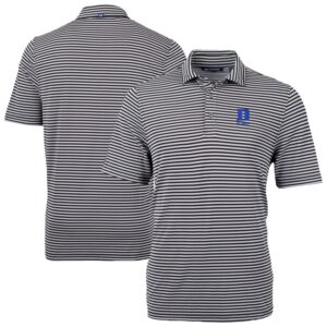 Men's Cutter & Buck Black Duke Blue Devils Virtue Eco Pique Stripe Recycled DryTec Polo