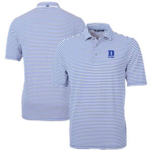 Men's Cutter & Buck Royal Duke Blue Devils Virtue Eco Pique Stripe Recycled DryTec Polo