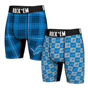Men's Rock Em Socks   Detroit Lions Two-Pack Plaid and Checkerboard Boxer Briefs