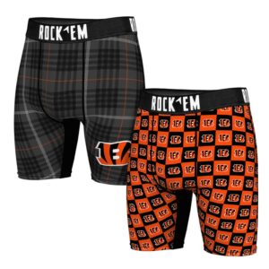 Men's Rock Em Socks   Cincinnati Bengals Two-Pack Plaid and Checkerboard Boxer Briefs