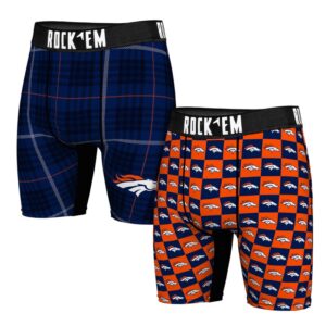 Men's Rock Em Socks   Denver Broncos Two-Pack Plaid and Checkerboard Boxer Briefs