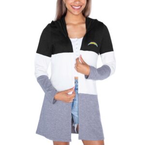 Women's Gameday Couture Black Los Angeles Chargers Tri-Blend Color Block Lightweight Cardigan Hoodie