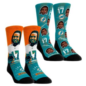 Unisex Rock Em Socks Jaylen Waddle Miami Dolphins NFL-Player Two-Pack Crew Socks Set