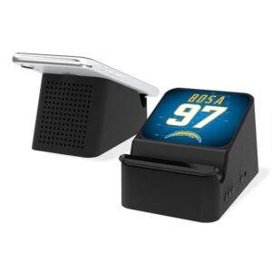 Keyscaper Joey Bosa Black Los Angeles Chargers Wireless Charging Station and Bluetooth Speaker