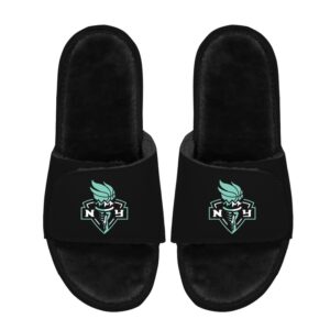 Youth ISlide  Black New York Liberty Logo Faux Fur Slide Sandals