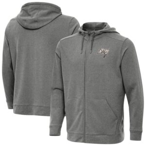Men's Antigua Heather Black Tampa Bay Buccaneers Effortless Full-Zip Hoodie Jacket