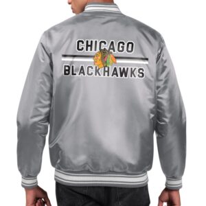 Men's Starter  Gray Chicago Blackhawks Printed Team Logo Satin Varsity Full-Snap Jacket
