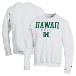 Men's Champion  White Hawaii Rainbow Warriors Powerblend Crewneck Sweatshirt