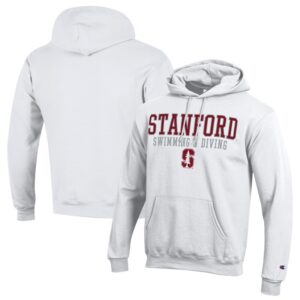 Men's Champion  White Stanford Cardinal Stacked Swim & Dive Powerblend Pullover Hoodie
