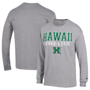 Men's Champion  Gray Hawaii Rainbow Warriors Stacked Swim & Dive Long Sleeve T-Shirt