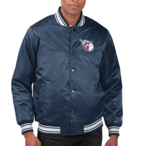 Men's Starter  Navy Cleveland Guardians Printed Team Logo Satin Varsity Full-Snap Jacket