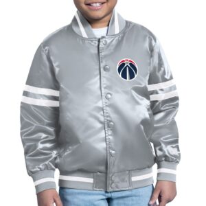 Youth Starter  Silver Washington Wizards Printed Shield Logo Satin Varsity Full-Snap Jacket
