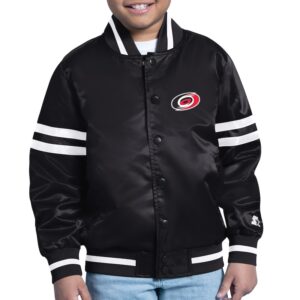 Youth Starter Black Carolina Hurricanes Printed Team Logo Satin Varsity Full-Snap Jacket