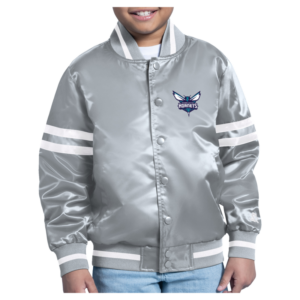 Youth Starter Gray Charlotte Hornets City Team Logo Varsity Full-Snap Jacket