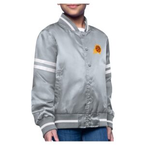 Youth Starter  Gray Phoenix Suns Printed Logo Varsity Satin Full-Snap Jacket