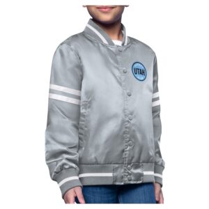 Youth Starter  Gray NHL Utah Printed Logo Satin Varsity Full-Snap Jacket