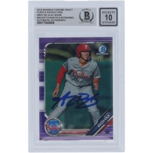 Alec Bohm Philadelphia Phillies Autographed 2019 Bowman Chrome Draft Purple Refractor #BDC-162 #/250 Beckett Fanatics Witnessed Authenticated 10 Card