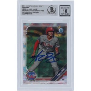Alec Bohm Philadelphia Phillies Autographed 2019 Bowman Chrome Draft Sapphire #BDC-162 Beckett Fanatics Witnessed Authenticated 10 Card